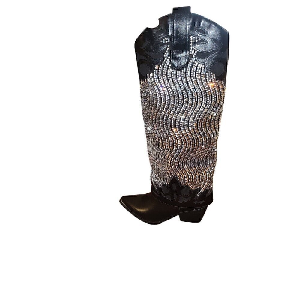 Bella Embellished Cowboy Boots - Black Size 6 New - Picture 4 of 9